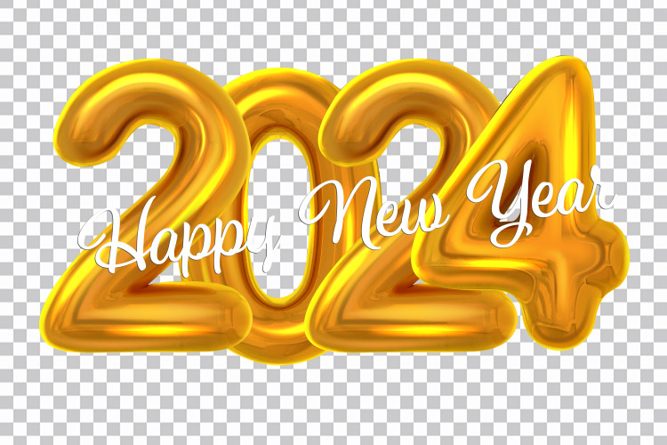 3D Oro Feliz Año Nuevo 2024 Número PNG Fondo (1)