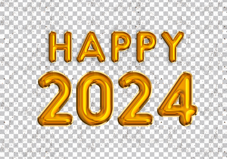 3D Oro Globo Feliz Año Nuevo 2024 Número PNG