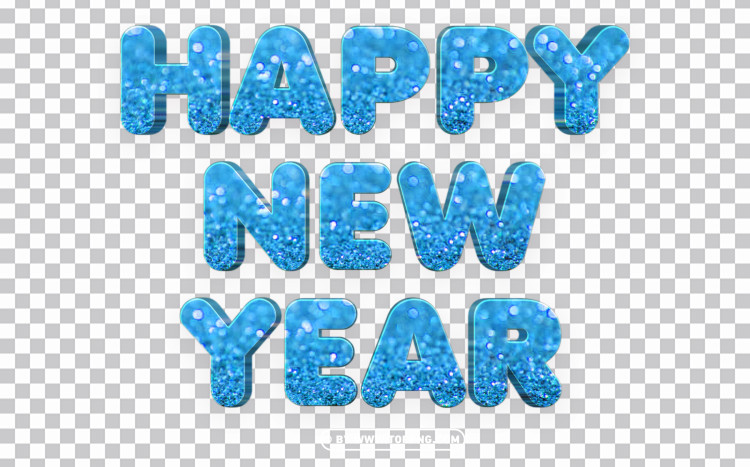 Azul Purpurina  3D Feliz Año Nuevo 2024 Número PNG Images