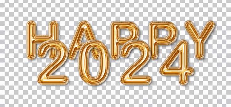 Feliz Año Nuevo 2024 3D Globo de Oro Número PNG Images