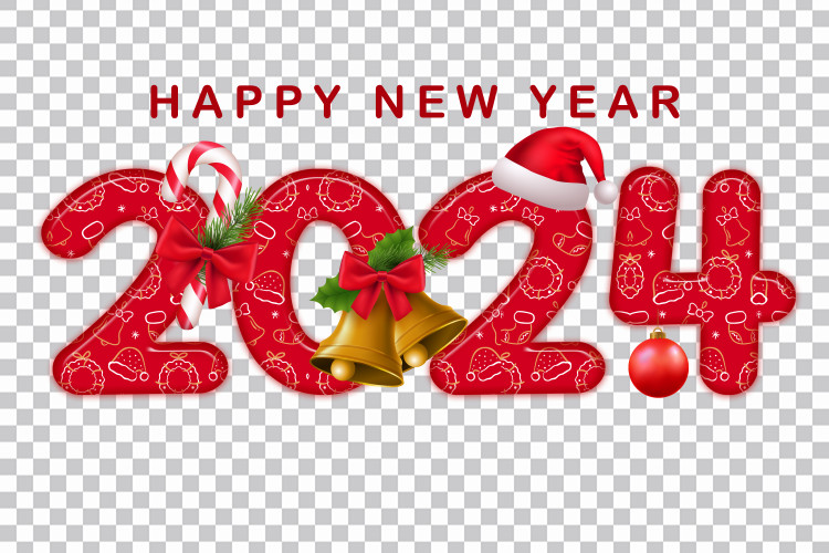 Feliz Año Nuevo Rojo 3D 2024 Sombrero de Santa Campana PNG