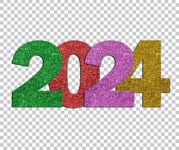 Glitter 2024 Feliz Año Nuevo PNG Descargar