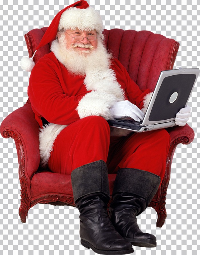 Papá Noel Sentado En Una Silla Con Portátil Png Imágenes Transparentes