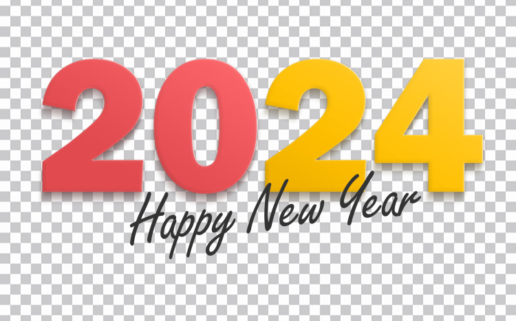 Rojo Amarillo 3D Feliz Año Nuevo 2024 Número PNG Imágenes Free