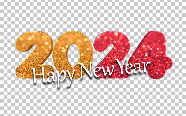 Rojo Oro Purpurina 3D Feliz Año Nuevo 2024 Número PNG Images